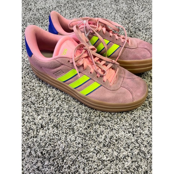 Adidas Court Platform Pink Suede Sneakers Shoes Women's Size 9.5 Neon Stripes‎ - Picture 10 of 10